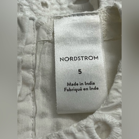 Nordstrom White Eyelet Collared Lined Dress Pockets Beach Wedding Size 5 - Picture 2 of 15